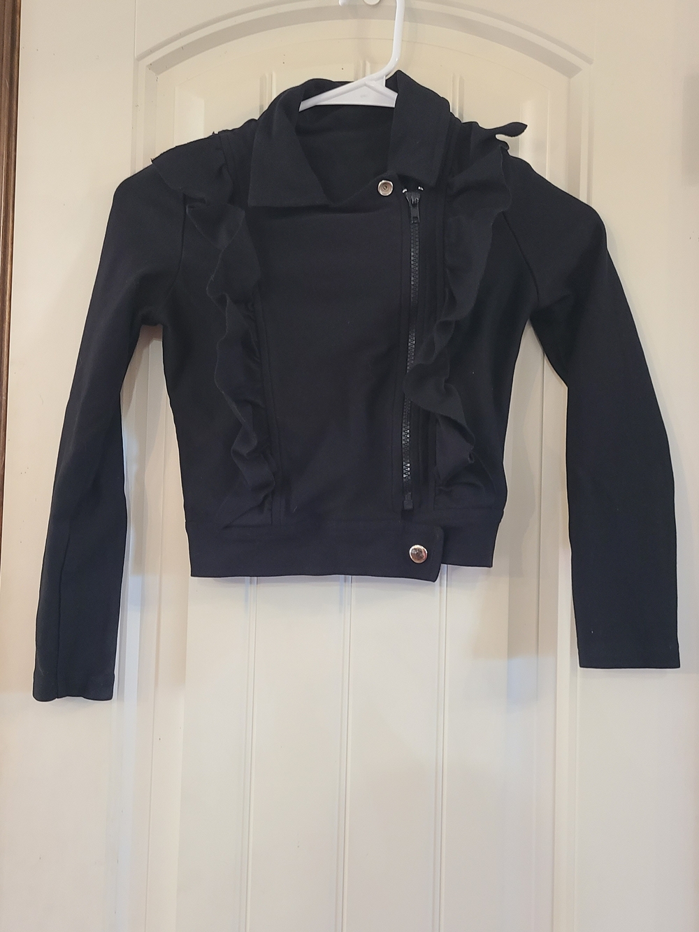 Girls' Black Ruffle-Trim Moto Jacket Size 10